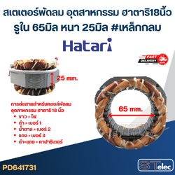 (13) สเตเตอร์พัดลม อุตสาหกรรม ฮาตาริ18นิ้ว รูใน65มิล หนา25มิล #เหล็กกลม