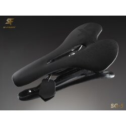 เบาะ S-Fight รุ่น SG-5 FULL CARBON หุ้มด้วยหนังแท้เกรดพรีเมียม ราง Carbon สูง 9 mm. Size: W. 143 x L 275 mm.
