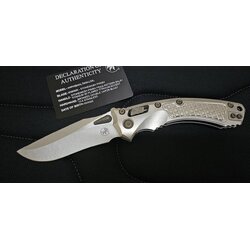 Microtech Marfione Select Amphibian RAM-LOK Manual Folding Knife 3.875" Bohler M390MK Stonewashed Clip Point Plain Blade and Frag Titanium Handles, Flamed Titanium Accents, AXIS/Crossbar Lock