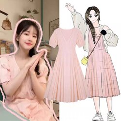 เดรสยาวสีชมพู แบบ ซางจื้อ จากซีรี่ย์ แอบรักให้เธอรู้