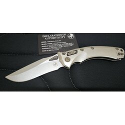 Microtech Marfione Select Amphibian RAM-LOK Manual Folding Knife 3.875" Bohler M390MK Stonewashed Clip Point Plain Blade and Slab Titanium Handles, Flamed Titanium Accents, AXIS/Crossbar Lock