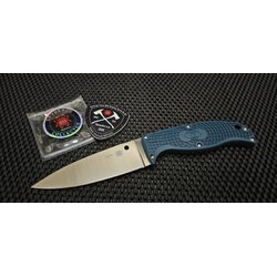 Spyderco Enuff Leaf Fixed Blade Knife Blue FRN (3.95" Satin K390) พร้อมเหรียญ Spyderco Fire Dragon Wildland Firefighter Coin COLLECTOR 015