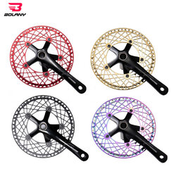 จาน BOLANY SPIDER 56T, 130 BCD BMX Folding Bike Chainwheel CNC AL Hollow Design Ultralight Chain Wheel 53T 56T Rainbow Plating Chainring