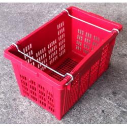 ตะกร้าโปร่งหูเหล็ก บรรจุ25kg. rs 001 ขนาดรวมหู 39 x 59 x 33 HDPE