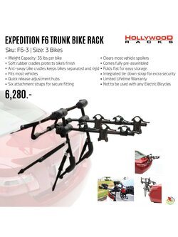 Hollywood Expedition 3 Car Bike Rack, SUV, F6-3 (Stick, Sedan, Van, SUV 3 bikes)