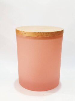 แก้วสี ขนาด 8.9 oz. (255 ml.) สีชมพู + ฝาไม้