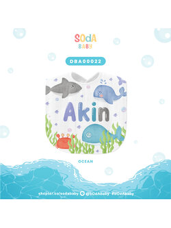 ผ้าซับน้ำลาย ใส่ชื่อได้ ลาย Into The Ocean รหัส DBA00022 #SOdAbaby