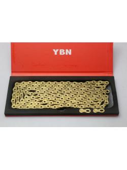 โซ่ทอง โซ่ 9,โซ่ 10,โซ่ 11 สปีด YBN SuperLight Chain พร้อมข้อต่อปลดเร็ว (กล่องแดง ) ,Ti-N Gold กล่องแดง 116L