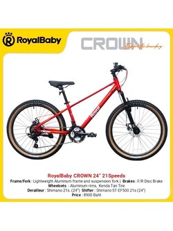 RoyalBaby Crown Kids Mountain Bike – 20" & 24" Aluminum Frame | Shimano Gears | Dual Disc Brakes