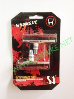 ผ้าเบรค SHUANGJIE V-BRAKE MTB Brake shoes Bike Brake Pads, Aluminum Alloy Shell Bicycle Road Bike Brake Shoes Holder Pads Rubber V-Brake Blocks . สองสี