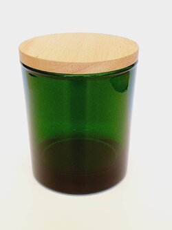 แก้วสี ขนาด 8.9 oz. (255 ml.) สีเขียวใส + ฝาไม้