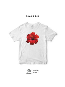 เสื้อยืด สีขาว พิมพ์ลาย ดอกชบาสีแดง 🌺 รหัส TSA00566 #เสื้อ #เสื้อยืด #SOdAPrintinG #ดอกชบา