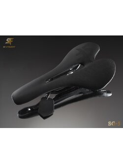 เบาะ S-Fight รุ่น SG-5 FULL CARBON หุ้มด้วยหนังแท้เกรดพรีเมียม ราง Carbon สูง 9 mm. Size: W. 143 x L 275 mm.