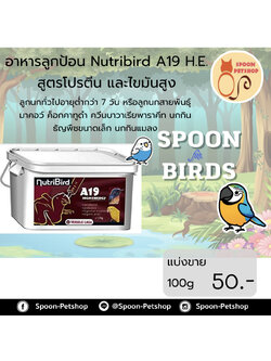 Nutribird A19 HE อาหารนก ลูกป้อน พลังงานสูง สำหรับลูกนกทุกทุกสายพันธุ์ แบ่งขาย 100g