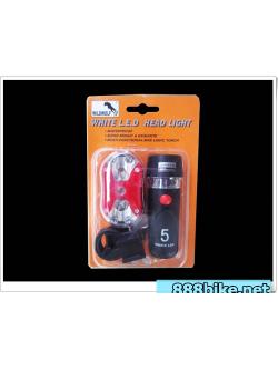 ชุดไฟหน้า 5 เลด+ไฟท้าย 9 เลด fron and rear bike light kit, ledsw2, ไฟหน้า+ไฟท้าย -ไฟชุด