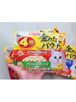 Inaba Pouch อาหารเปียก สำหรับแมว แพ็ค 4 ซอง รสเนื้อสันในไก่ในเยลลี่ x2 + รสเนื้อสันในไก่และปลาข้าวสารในเยลลี่ x2 จากประเทศญี่ปุ่น 60g (ส้ม)