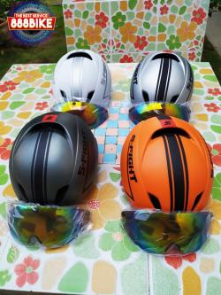 หมวก S-Fight AERO HELMET, GH-05 รอบศรีษะ 54-58 cm มีแว่นในตัว แว่นเป็นแบบแม่เหล็ก ถ้าไม่ใช้พลิกแว่นเก็บได้