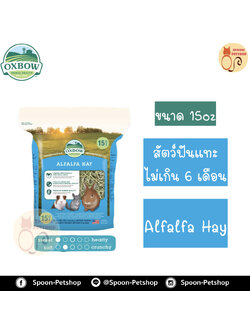 Oxbow Alfalfa Hay หญ้า อ็อกซ์โบว์ อัลฟาฟ่า สำหรับสัตว์ฟันแทะ กระต่าย กระรอก หนูแฮมสเตอร์ หนูแกสบี้ อายุไม่เกิน 6 เดือน ขนาด 15Oz