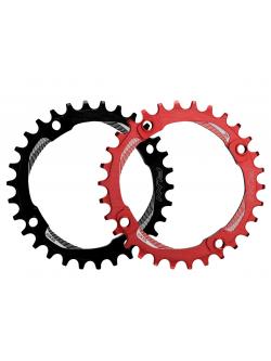 FUNN จานหน้าจักรยาน ขนาด 36T, E-CH1536 วัสดุ ALUMINUM 7075 มีดำและสีแดง, BCD 104 มม. น้ำหนัก 64g (BCD 104 BCD)