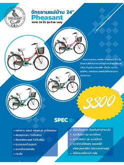 จักรยานแม่บ้านเฟสสัน Pheasant City bike Fair Lady, วงล้อ 24 นิ้ว พร้อมเบาะรองนั่งและตะกร้าหน้า
