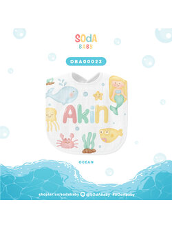 ผ้าซับน้ำลาย ใส่ชื่อได้ ลาย Mermaid & Friends รหัส DBA00023 #SOdAbaby