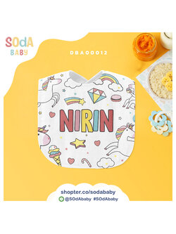 ผ้าซับน้ำลาย ลาย Unicorn 📌ใส่ชื่อได้ รหัส DBA00012 #SOdAbaby