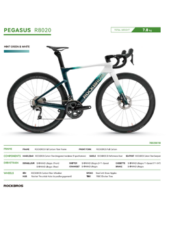 ROCKBROS PEGASUS R8020 จักรยานคาร์บอน 2025 | เกียร์ Shimano Ultegra 2×11 | น้ำหนัก 7.8 กก. | สีมินต์กรีน | ล้อคาร์บอน