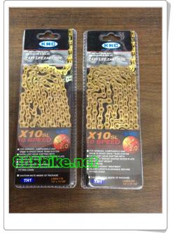 โซ่ทอง KMC X10-SL TI โซ่ 10 Speed ,มี 116 ข้อ พร้อมข้อต่อปลดเร็ว,มีกล่อง ,สีเงินและสีทอง