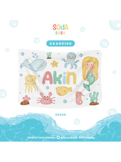 ผ้าห่มเด็ก ใส่ชื่อได้ ลาย Mermaid & Friends รหัส CKA00100 #SOdAbaby #CollectionOCEAN