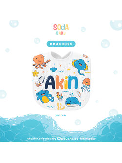 ผ้าซับน้ำลาย ใส่ชื่อได้ ลาย Under Water Life รหัส DBA00025 #SOdAbaby