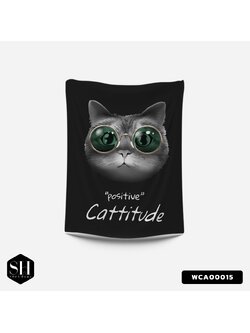 ผ้าติดผนัง ผ้าแขวนผนัง ผ้าตกแต่ง Positive Cattitude WCA00015 #SOdAhome #SOdAPrintinG #WallCloth #แมว #ทาสแมว