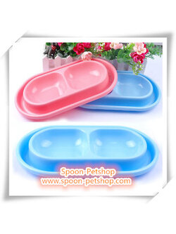 ชามกันมด 2 หลุม มี 2 สี ฟ้า และ ชมพู