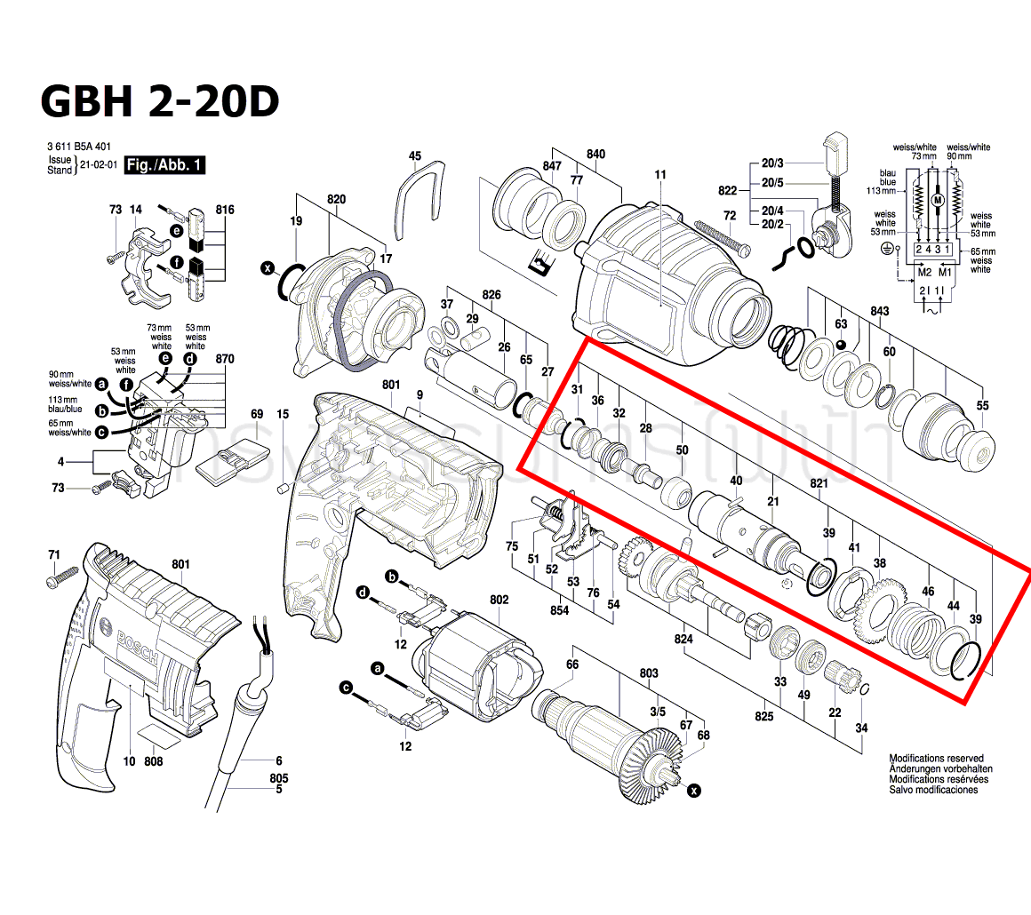 ท่อทุบ(ทั้งชุด) สว่านโรตารี่ Bosch บอช GBH 2-20 D [#821] Pn.1600A0013V (แท้-สั่ง)