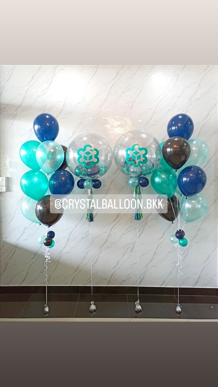 ลูกโป่ง เปิดงาน Bubble ขนาด 24" 2 ลูก พร้อมตกแต่ง ช่อลูกโป่ง 9 ลูก 2 ช่อ สามารถเปลี่ยนสีลูกโป่ง/เปลี่ยนข้อความ/เปลี่ยนขนาดได้