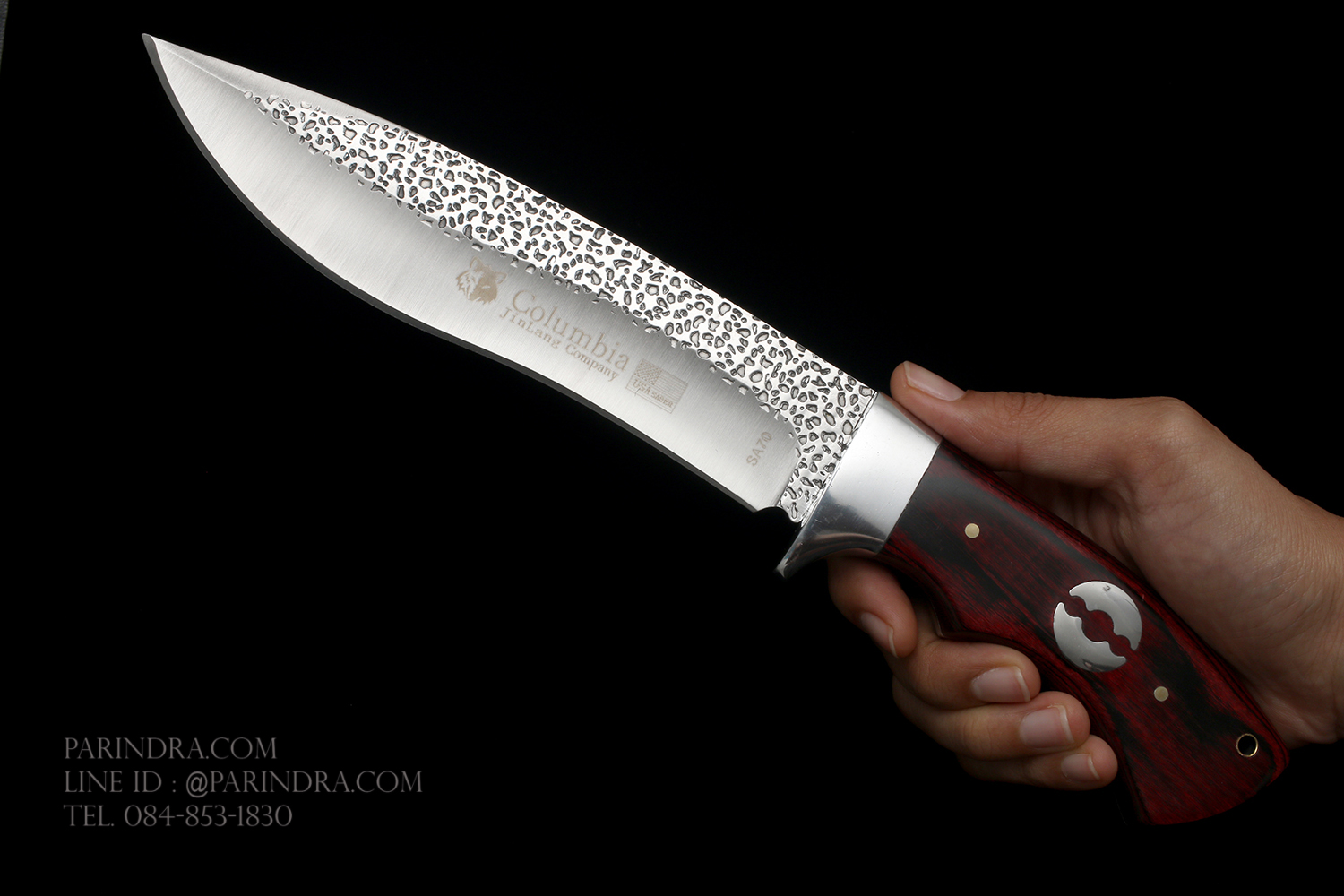 มีดใบตาย Columbia รุ่น SA70 ด้ามไม้ ลวดลายค้อนตี