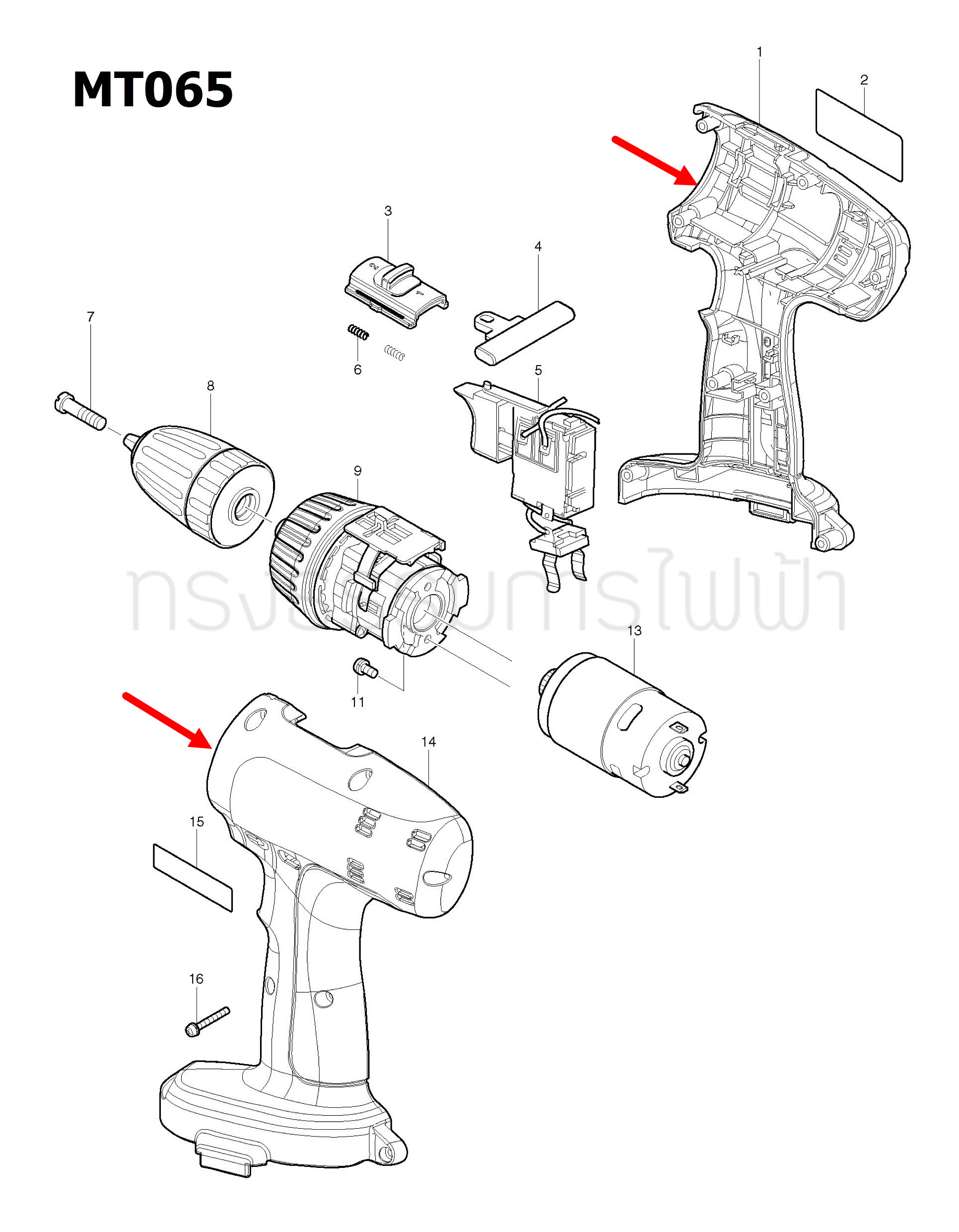 เสื้อมอเตอร์ สว่านไร้สาย Maktec มาคเทค MT065 [#1, #14] Pn.183611-7 (แท้) ##