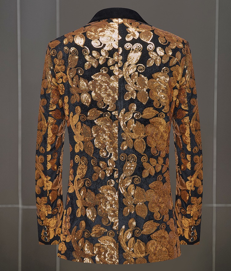 Pre-order เสื้อสูทชาย สูทแฟชั่น สูทดำแต่งเลี่อม สีดำ