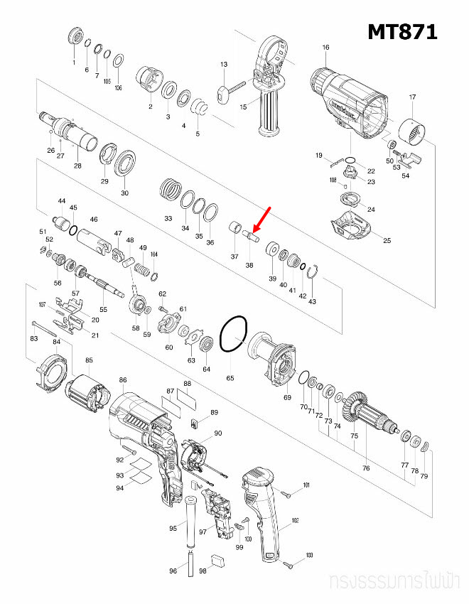 IMPACT BOLT A สว่านโรตารี่ Maktec มาคเทค, Makita มากีต้า MT870, MT871, HR2631F, M8701, M8701B [#38] Pn.325789-2 (แท้) ## (*)