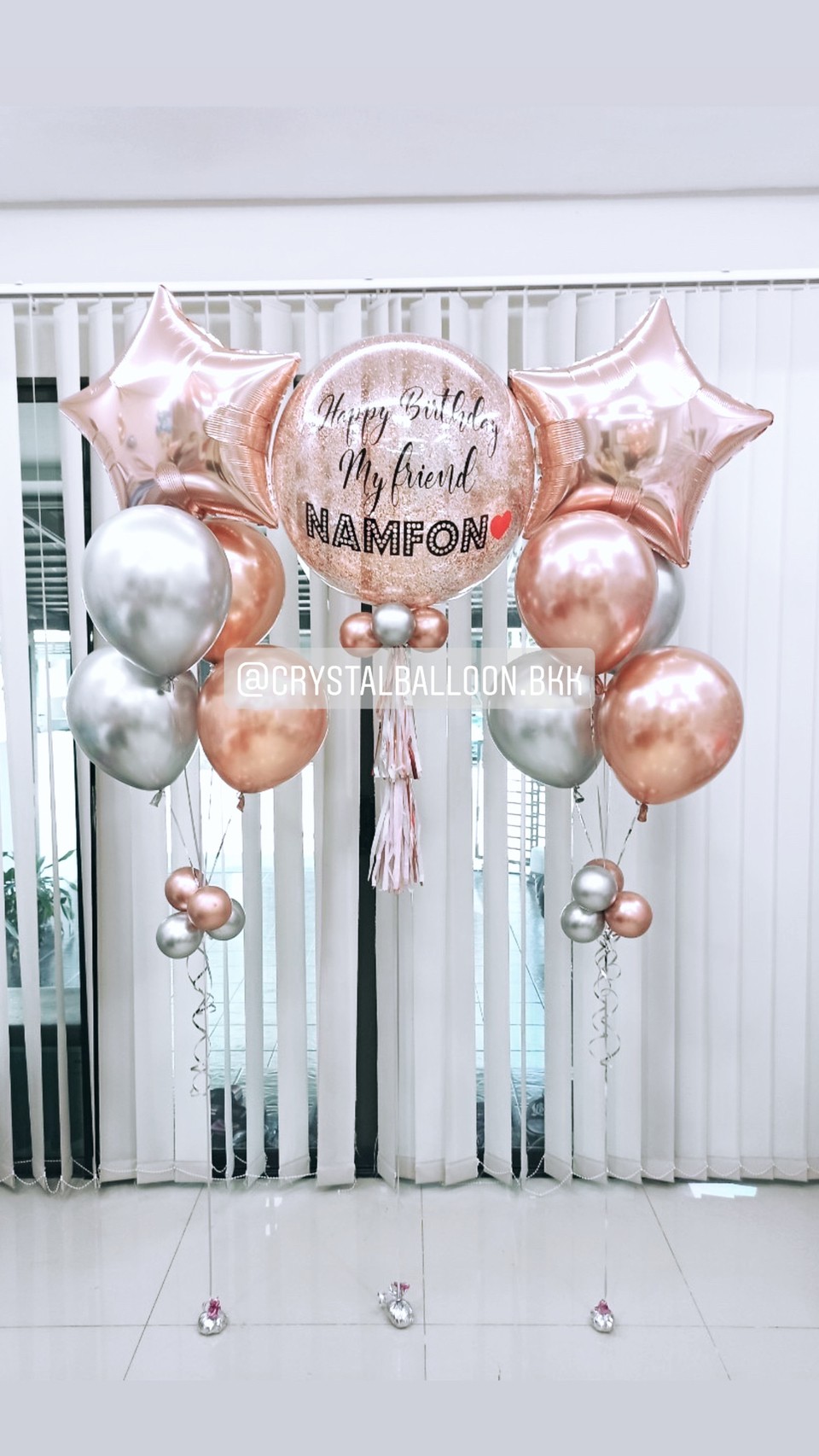 ลูกโป่ง วันเกิด Bubble ขนาด 24" Theme สีโรสโกล พร้อม ช่อลูกโป่งฟอยล์ดาว ขนาด 24" ช่อ 5 ลูก 2 ช่อ พร้อมตกเเต่ง สามารถเปลี่ยนสีลูกโป่ง/เปลี่ยนข้อความ/เปลี่ยนขนาดได้