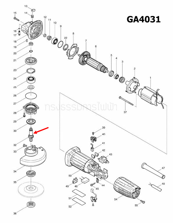 GA4030, GA4031 [# 32], DGA404 [#26] แกนจับใบ หินเจียร Makita-มากีต้า (ใช้แบบเดียวกัน) #H13