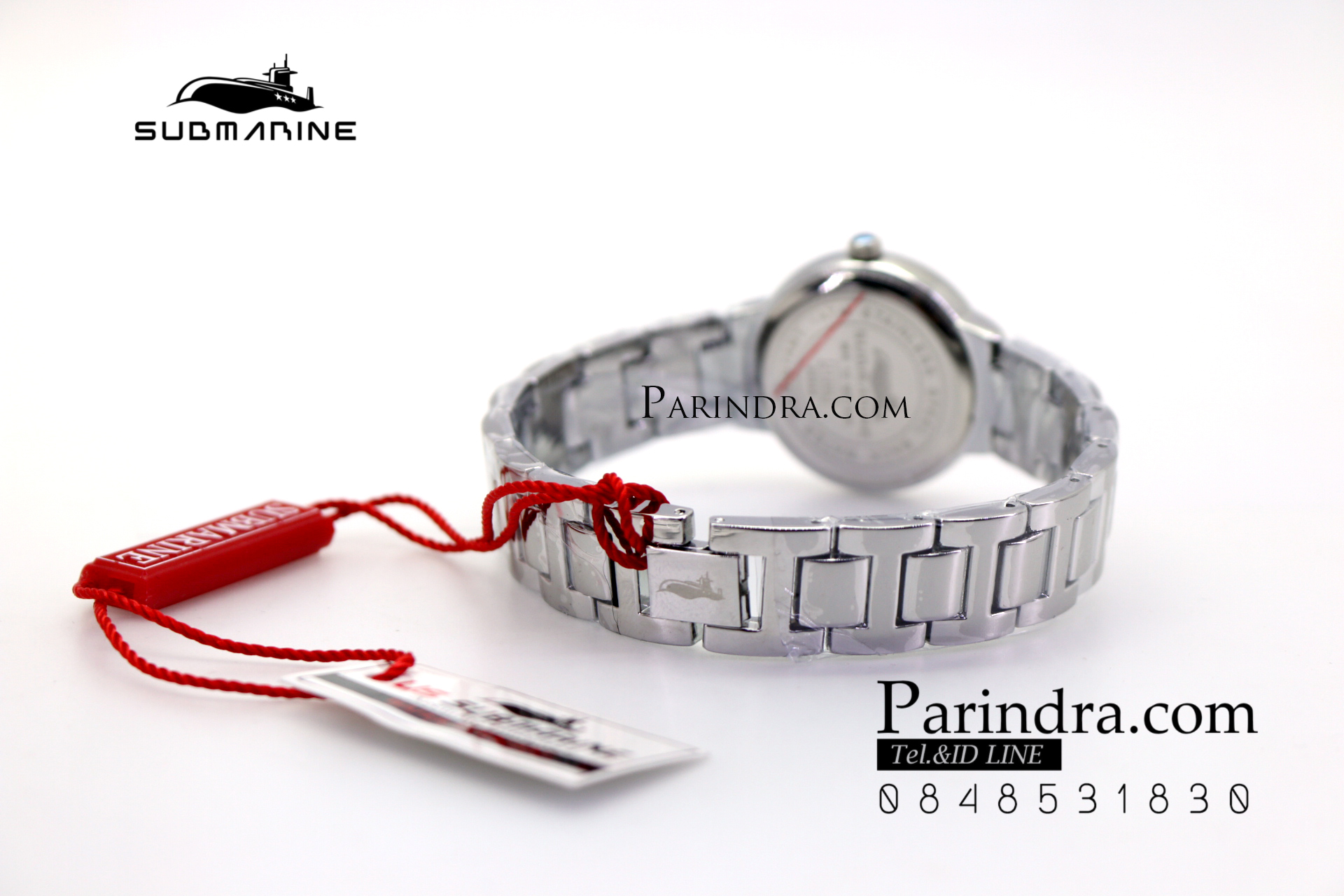 นาฬิกา US submarine รุ่น J120L กรอบหน้าปัดคริตตัล หน้าปัดสีขาวตัวเลขน้ำเงิน สายสแตนเลสสีเงินเงา