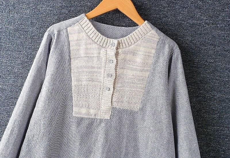 เสื้อผ้าฝ้ายลายริ้วแต่งไหมพรม