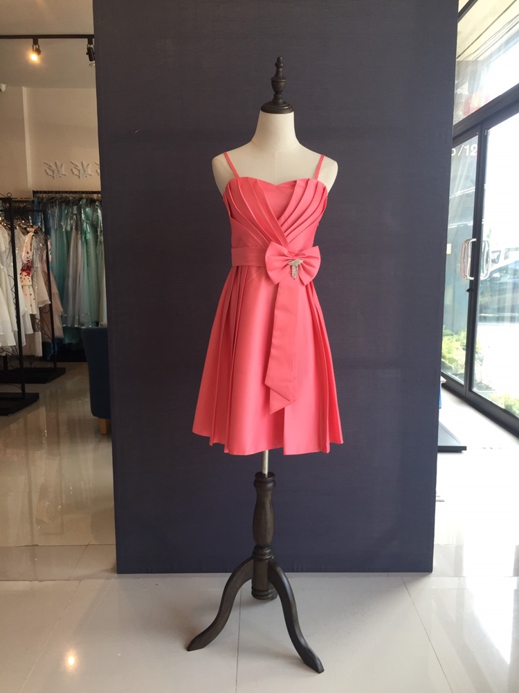 Sale พร้อมส่ง ชุดราตรีสั้น สายเดี่ยว สีโอโรส