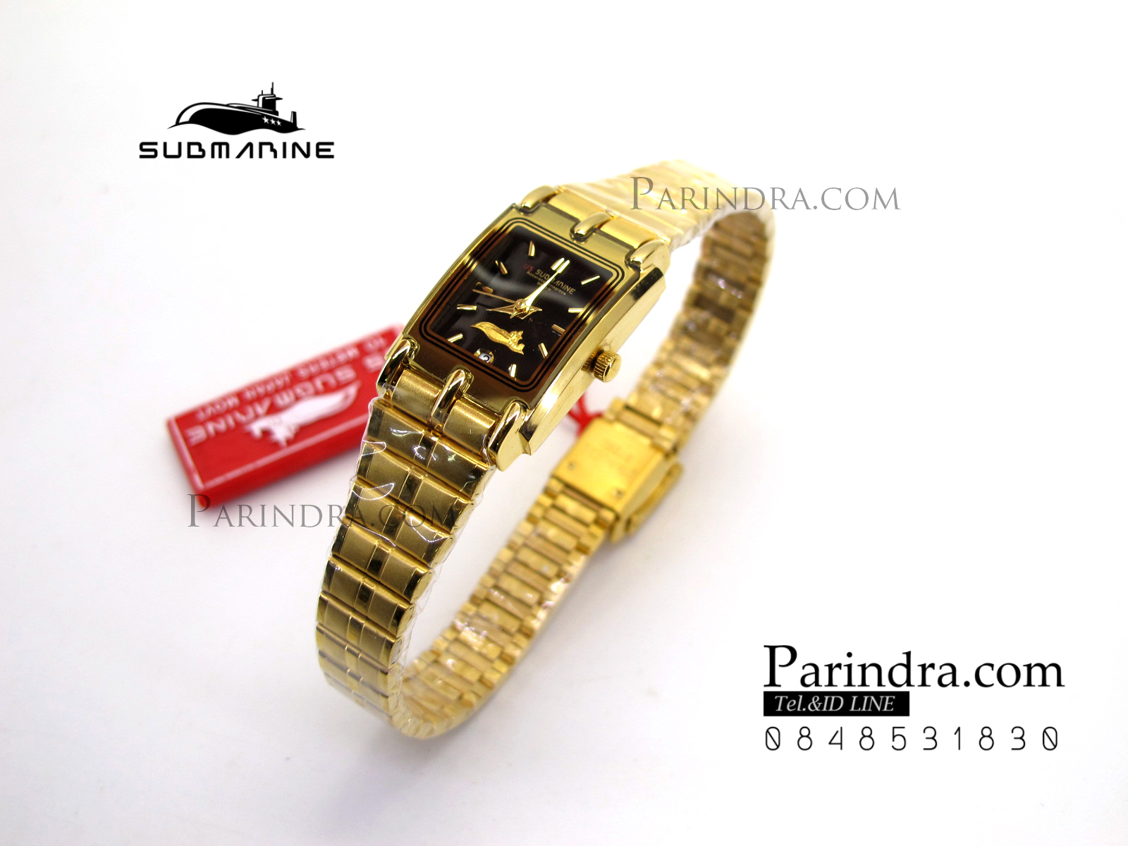 นาฬิกา US submarine รุ่น SUB1001L เรือนเล็ก สายสแตนเลสสีทองหน้าปัดสีดำ