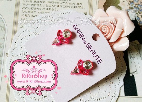 Aznavour & GraindeBeaute ต่างหู ตุ้มหู เซลลูโลสคริสตัล ( Pink )