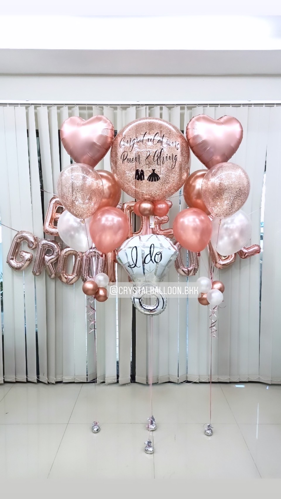 ลูกโป่ง Bride To Be Bubble 24" สีโรสโกล พร้อมตกแต่ง ช่อลูกโป่งฟอยล์หัวใจ ขนาด 18" 2 ช่อ,ฟอยล์แหวนใหญ่ 1 ชิ้น,ฟอยล์ตัวอักษร Bride Groom To Be สามารถเปลี่ยนสีลูกโป่ง/เปลี่ยนข้อความ/เปลี่ยนสี-ฟอยล์ตัวอักษร/เปลี่ยนฟอยล์ตกแต่ง/เปลี่ยนขนาดได้