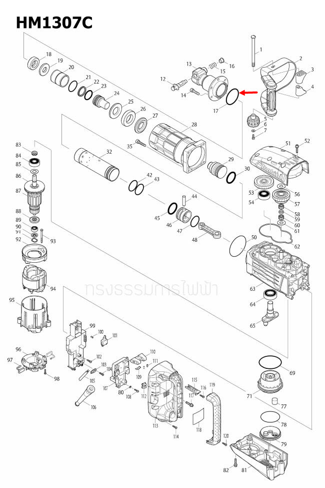 O RING 67 สกัดไฟฟ้า Makita มากีต้า DTW1001 [#36], HM1307C [#17] Pn.213720-9 (แท้) ##