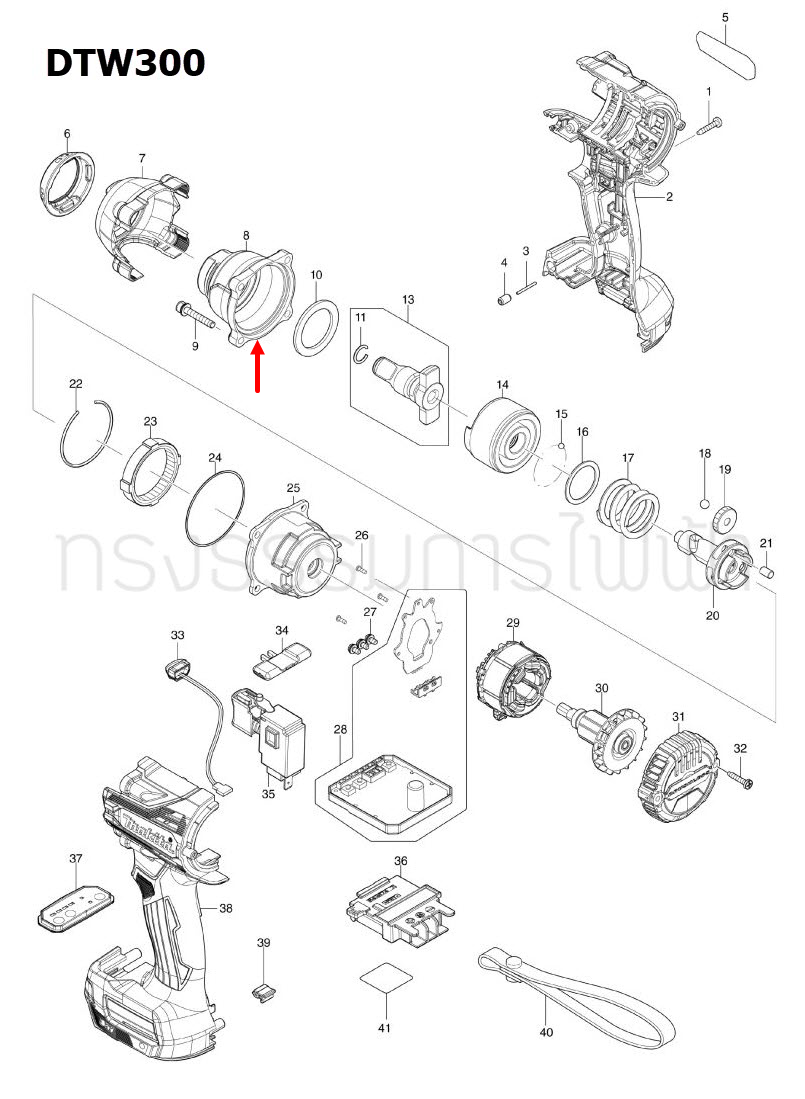 HAMMER CASE COMPLETE บล๊อกไร้สาย Makita มากีต้า DTW300 [#8] Pn.140T36-8 (แท้) ##(*)