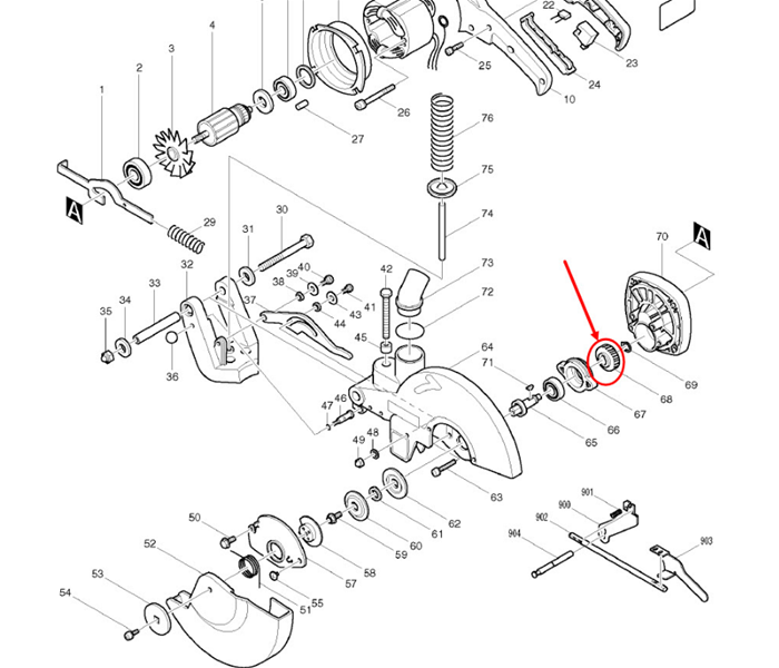 เฟือง เลื่อยตัดองศา Makita LS1020, LS1030 [#68] Pn.221712-4 (แท้) ##