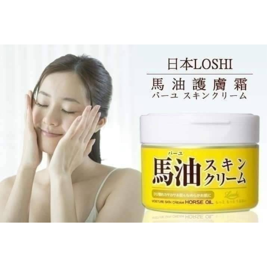 Loshi ครีมน้ำมันม้า ไร้สี ไร้กลิ่น Hokkaido Horse Oil Moisture Skin Cream 220 กรัม